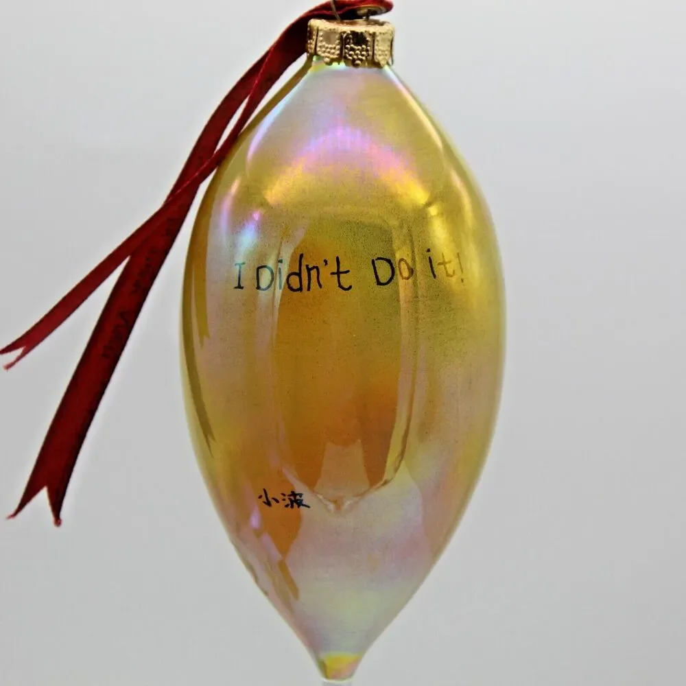 Glass Handmade Cat in Birdcage Ne'Qwa Ornament I Didn't Do It Teardrop w/Box